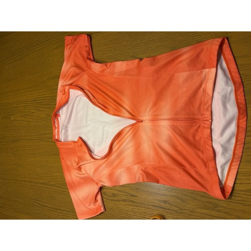 Pearl Izumi Cycling Jersey Womens Small Orange Short Sleeve 1/4 Zip Pockets Bike